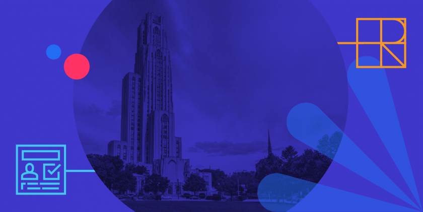 Photo of Pittsburgh with a blue overlay and icons.