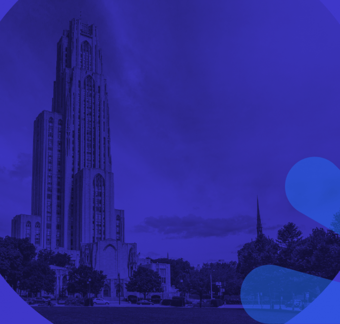 Photo of Pittsburgh with a blue overlay and icons.
